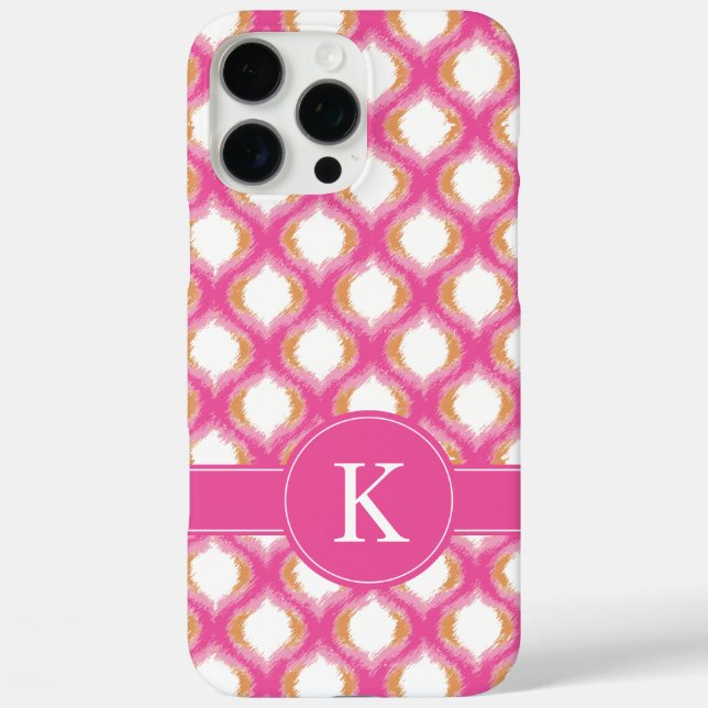 Funda iPhone 16 Pro Max Monograma del patrón de Ikat Ogee rosa y Naranja (Reverso )