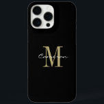 Funda iPhone 16 Pro Max Monograma dorado inicial y nombre personalizado<br><div class="desc">Monograma dorado inicial y nombre personalizado</div>