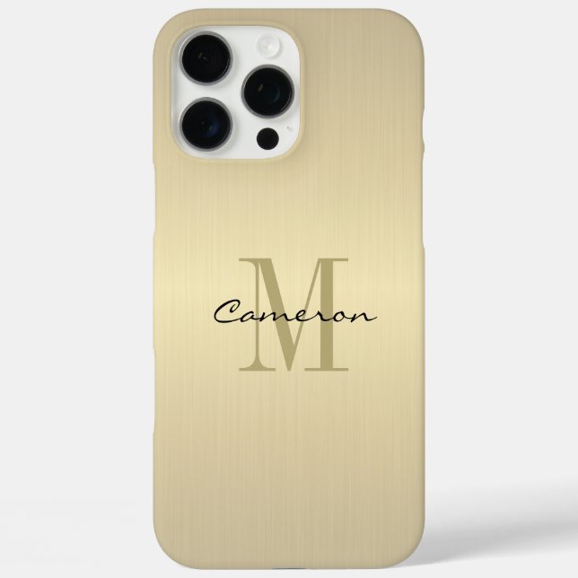 Funda iPhone 16 Pro Max Monograma dorado inicial y nombre personalizado (Reverso )
