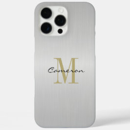 Funda iPhone 16 Pro Max Monograma dorado inicial y nombre plata personaliz
