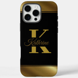 Funda iPhone 16 Pro Max monograma elegante dorado personalizado