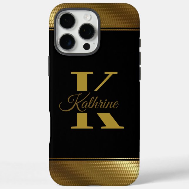 Funda iPhone 16 Pro Max monograma elegante dorado personalizado (Reverso)