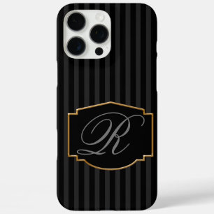 Funda iPhone 16 Pro Max Monograma elegante y sofisticado a rayas