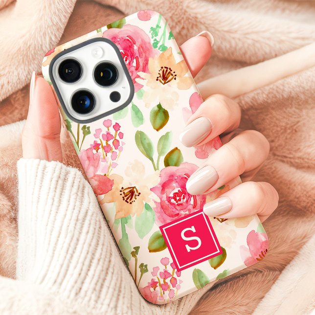 Funda iPhone 16 Pro Max Monograma floral acuarela (Subido por el creador)