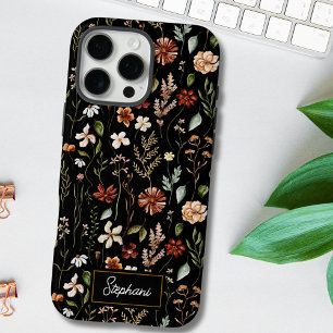 Funda iPhone 16 Pro Max Monograma Floral Acuarela Vintage Flor Silvestre