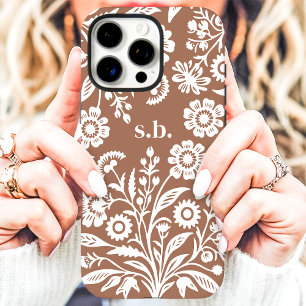Funda iPhone 16 Pro Max Monograma Floral de Mocha Mousse Flor Silvestre Re