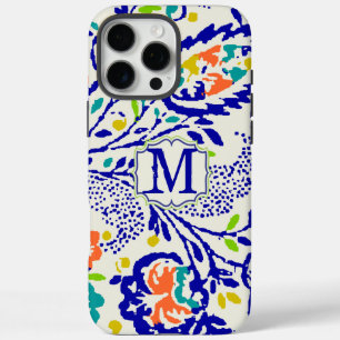 Funda iPhone 16 Pro Max Monograma floral de Naranja amarillo azul verde vi