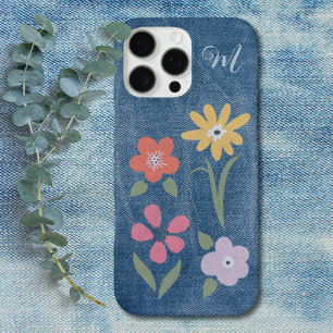Funda iPhone 16 Pro Max Monograma floral Denim Fabric