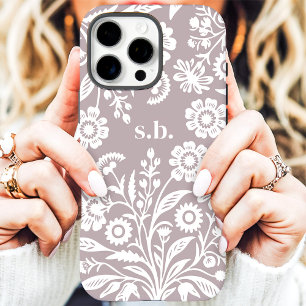 Funda iPhone 16 Pro Max Monograma Floral Retro Polvo de Flor Silvestre Púr