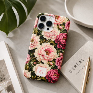 Funda iPhone 16 Pro Max Monograma Floral Rosa Antigua Peonía