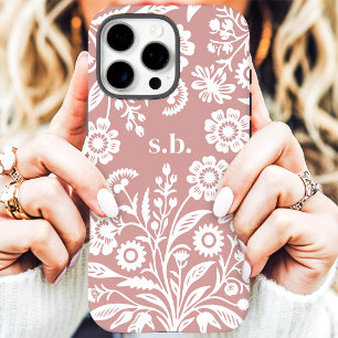 Funda iPhone 16 Pro Max Monograma Floral Rosa Polvoriento Flor Silvestre R