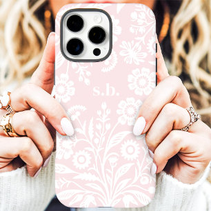 Funda iPhone 16 Pro Max Monograma Floral Rosa Rubor de Flor Silvestre Retr