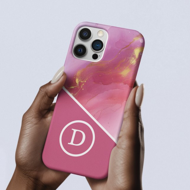 Funda iPhone 16 Pro Max Monograma geométrico rosado moderno (Subido por el creador)