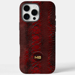 Funda iPhone 16 Pro Max Monograma Grabado en relieve de impresión de cuero