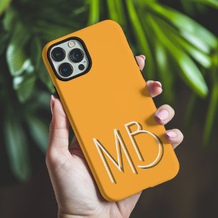 Funda iPhone 16 Pro Max Monograma inicial contemporáneo amarillo naranja m