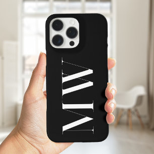 Funda iPhone 16 Pro Max Monograma inicial Minimalista moderno negro y blan