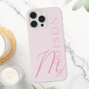 Funda iPhone 16 Pro Max Monograma inicial Minimalista rosado moderno