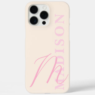 Funda iPhone 16 Pro Max Monograma inicial Minimalista rosado moderno
