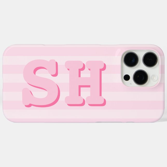 Funda iPhone 16 Pro Max Monograma inicial rosado simple (Reverso  (Horizontal) )