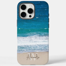 Funda iPhone 16 Pro Max Monograma La playa de arena tropical personalizada