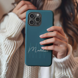 Funda iPhone 16 Pro Max Monograma minimalista moderno azul