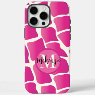 Funda iPhone 16 Pro Max Monograma moderno Patrón de jirafa rosa e marfil