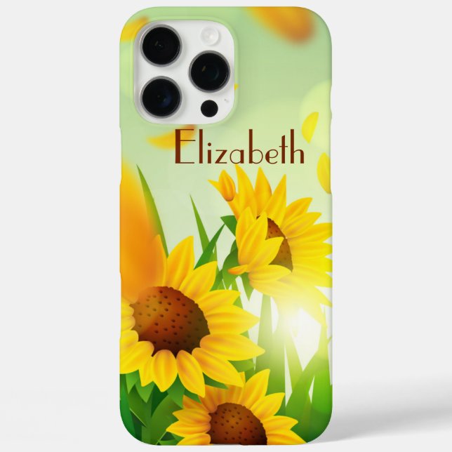 Funda iPhone 16 Pro Max Monograma Nombre girasoles Flor verde amarilla (Reverso )