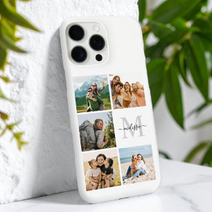 Funda iPhone 16 Pro Max Monograma Personalizado 5 Collage de fotos