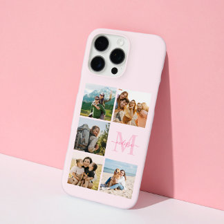 Funda iPhone 16 Pro Max Monograma Personalizado 5 Collage de fotos
