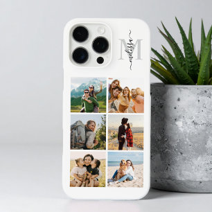 Funda iPhone 16 Pro Max Monograma Personalizado 6 Collage de fotos