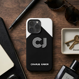 Funda iPhone 16 Pro Max Monograma Personalizado Arte Deco Geométrico Negro