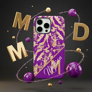 Funda iPhone 16 Pro Max Monograma personalizado de mármol dorado y amatist