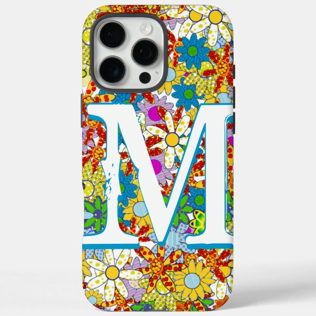 Funda iPhone 16 Pro Max Monograma personalizado o patrón floral de nombre (Reverso)