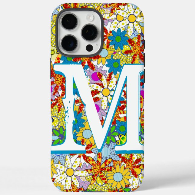 Funda iPhone 16 Pro Max Monograma personalizado o patrón floral de nombre (Reverso)
