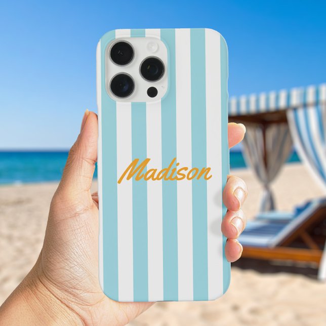 Funda iPhone 16 Pro Max Monograma retro de franjas de cabana azules (Subido por el creador)