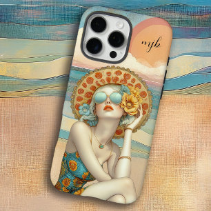 Funda iPhone 16 Pro Max Monograma Retro Glam Summer Beach Mujer