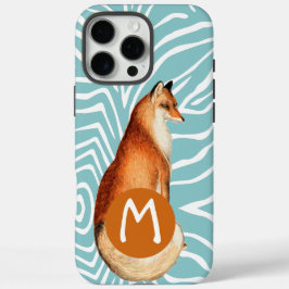 Funda iPhone 16 Pro Max Monograma Vintage Fox Art ZebraPattern iphone
