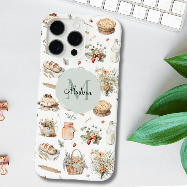 Funda iPhone 16 Pro Max Monogramado Whimsical Floral Strawberry (In situ)