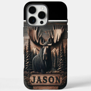 Funda iPhone 16 Pro Max Moose Carving Con Nombre Personalizado