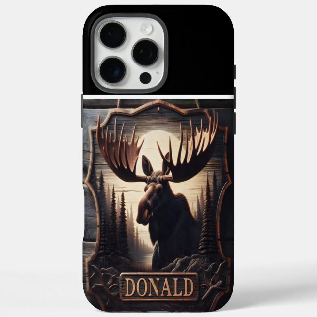 Funda iPhone 16 Pro Max Moose Carving With Name (Reverso)