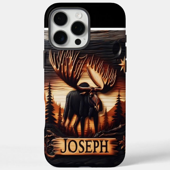 Funda iPhone 16 Pro Max Moose Carving With Name (Reverso)