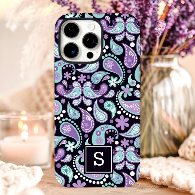 Funda iPhone 16 Pro Max Morado Boho Estampado de Cachemir Monograma Lindo (Subido por el creador)