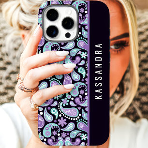 Funda iPhone 16 Pro Max Morado Paisley Nombre Personalizado