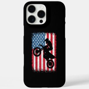 Funda iPhone 16 Pro Max Motocicleta de tierra bandera americana Motocross
