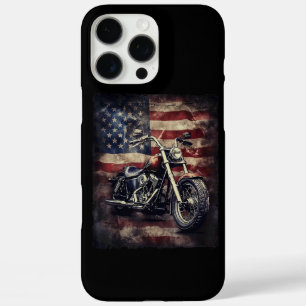 Funda iPhone 16 Pro Max Motocicleta Vintage Bandera EEUU Biker Retro Ameri