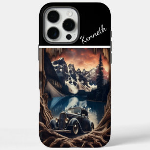 Funda iPhone 16 Pro Max Mountain Vista a través de la madera