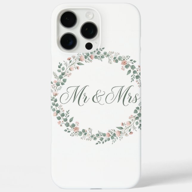 Funda iPhone 16 Pro Max Mr & Mrs Eucalyptus Wreath iPhone Case (Reverso )