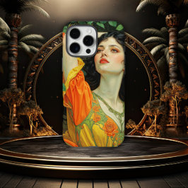 Funda iPhone 16 Pro Max Mujer elegante de pelo oscuro Art Nouveau