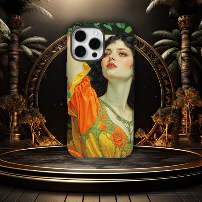 Funda iPhone 16 Pro Max Mujer elegante de pelo oscuro Art Nouveau (Subido por el creador)