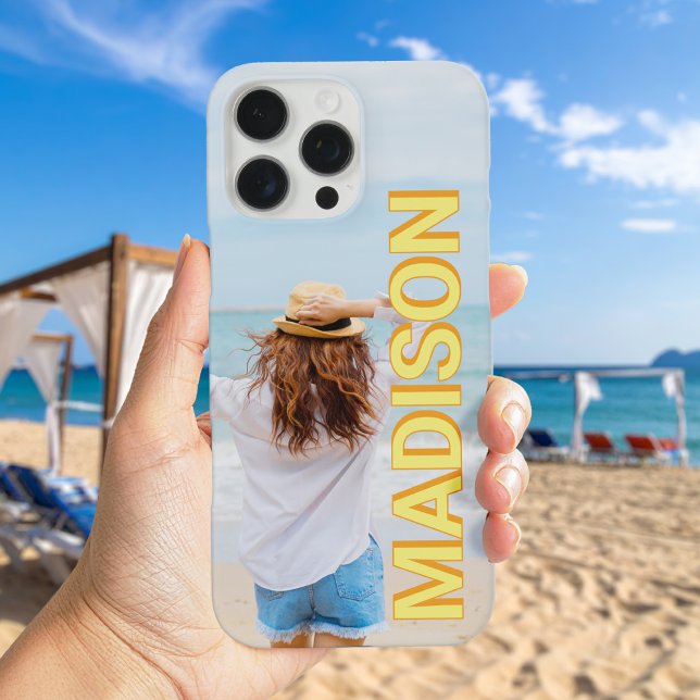 Funda iPhone 16 Pro Max Naranja amarillo moderno Monograma foto (Subido por el creador)